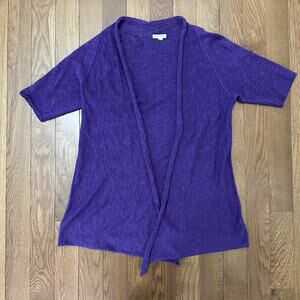 Eileen Fisher Cardigan Womens Size Large Purple Linen Cotton Ladies Sweater Open